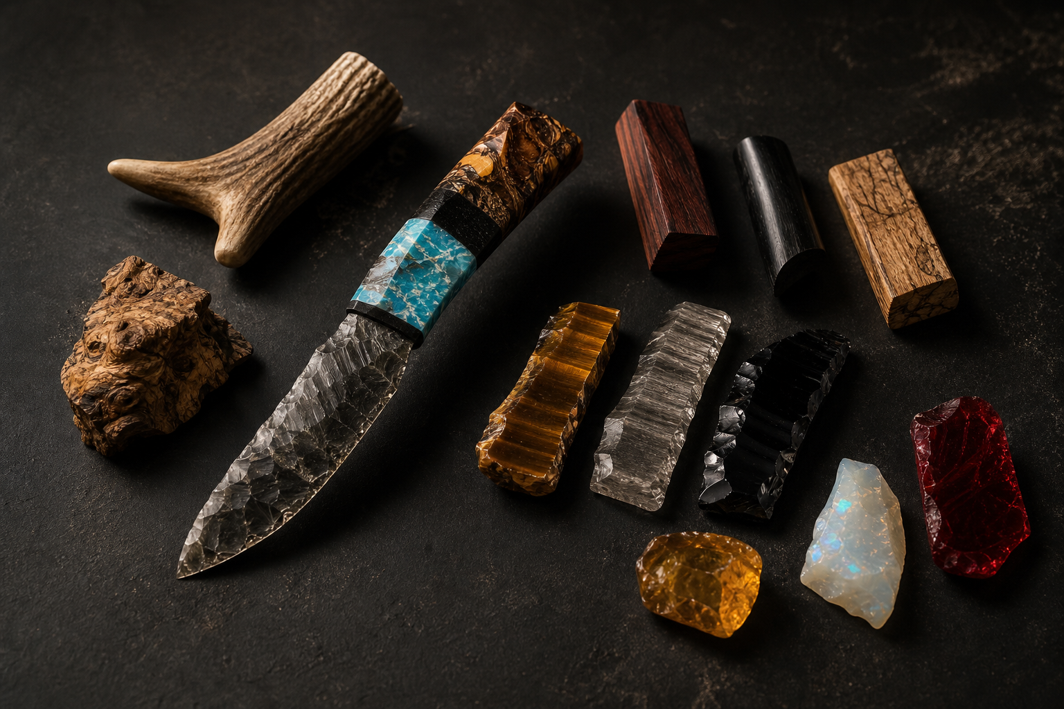 Bespoke stone knife with antler, wood and crystal material options
